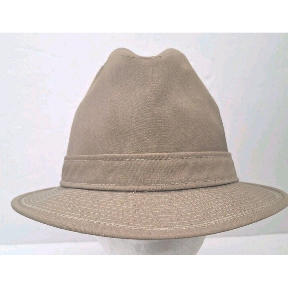 London Fog Fedora Men Size 7 Weatherproof Canvas Water Resistant Tan Made In USA